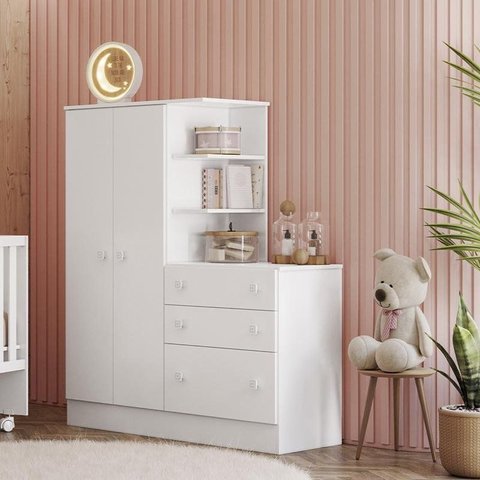 Guarda-Roupa Infantil com Cômoda Doce Sonho 2 Portas 3 Gavetas - Qmovi