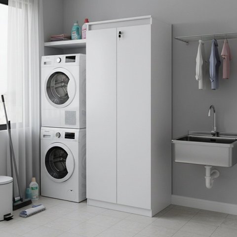 Armário Multiuso 60cm com 3 Prateleiras 2 Portas e Chave Am Branco