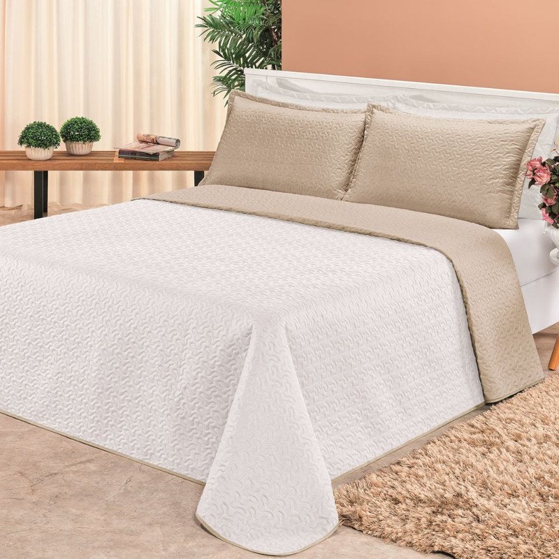 Colcha Para Cama Queen Clara Kit com 3 Peças Branco Lindo - 1