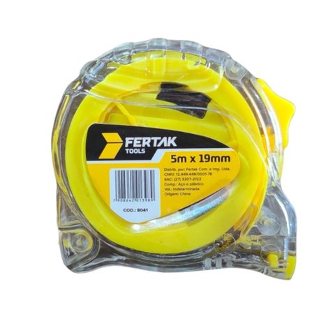 Trena Fita Métrica Transparente 5m X 19mm com Presilha para Cinto e Alça | Fertak