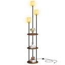 Ver imagem 1 de Luminária de Chão com 3 Luzes e Prateleiras Estilo Rattan Madeira e Metal