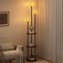 Ver imagem 4 de Luminária de Chão com 3 Luzes e Prateleiras Estilo Rattan Madeira e Metal