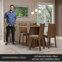 Conjunto Sala de Jantar Mesa Tampo de Madeira 4 Cadeiras Rustic/bege Marilyn Madesa - 4