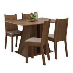 Conjunto Sala de Jantar Mesa Tampo de Madeira 4 Cadeiras Rustic/bege Marilyn Madesa - 2