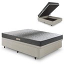 Ver imagem 1 de Cama Baú Casal 138x188 Courino Linho Areia com Dual Firm Espuma Ecoflex
