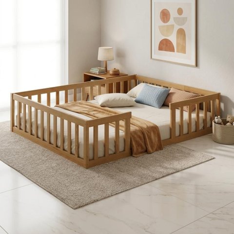 Cama Montessoriana com Colchão Queen Madeira Maciça Repleta