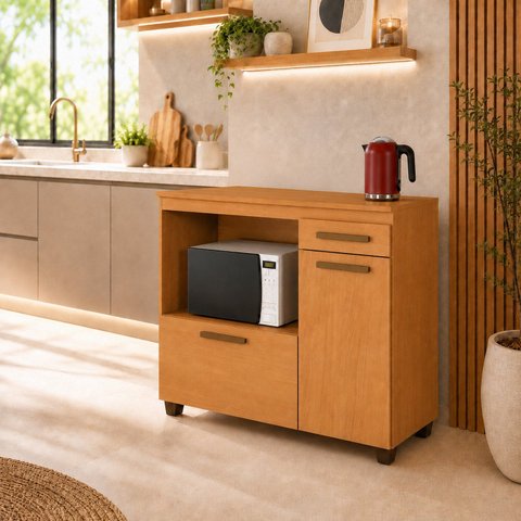Balcão para Cozinha Tampo MDF 2 Portas 1 Gaveta com Nicho Micro-Ondas Cronos Espresso Móveis