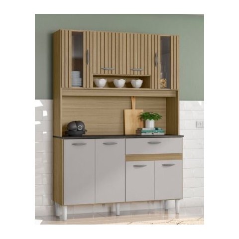 Kit Cozinha Coral 8 Portas Damasco Ripado/off White