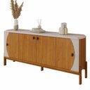 Ver imagem 3 de Buffet Balcão Aparador 4 Portas 1,81m Pés Madeira Maciça Tampo Chanfrado Selene Laranja/Cinamomo/Off White