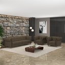 Ver imagem 1 de Conjunto Sala de Estar 1 Sofá Living 220cm e 2 Poltronas Stanford Chesterfield Pés Madeira Couro Cap