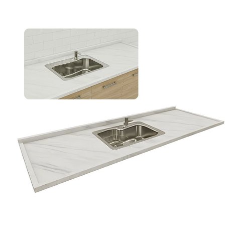 Pia de Cozinha Mármore Branco 180cm Cuba Gourmet Sobreposta: Branco