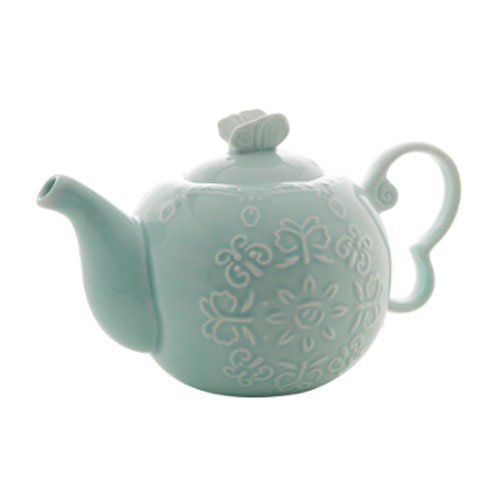 Jogo de chá em porcelana azul e branca, esmaltada, com