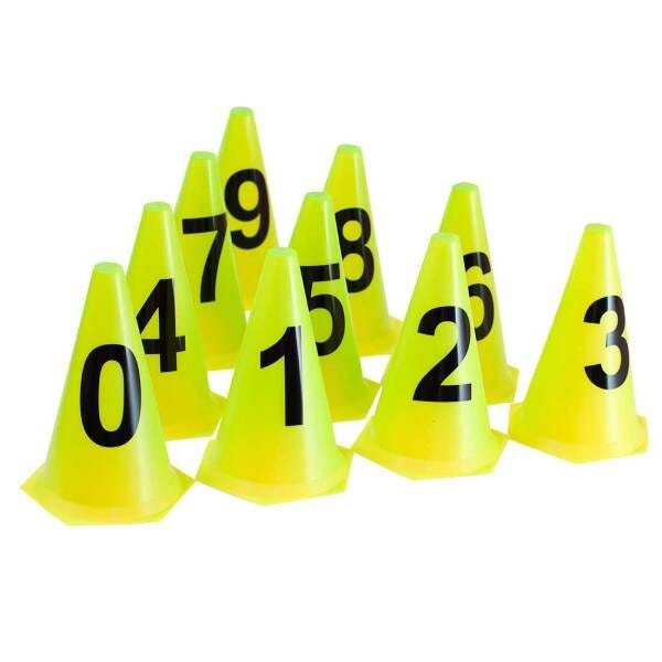 10 Cones Numerados 24cm para Treinamento Ax Esportes Amarelo - 1