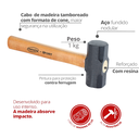 Ver imagem 2 de Marreta de Aço com Cabo de Madeira 1kg Durín