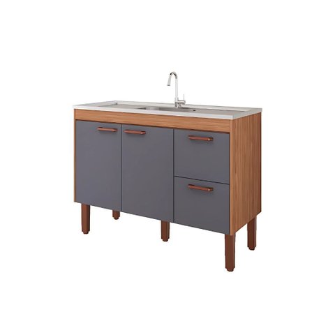 Gabinete de Cozinha com 2 Portas Balcão para Pia 100% MDF:Freijó/Titanium