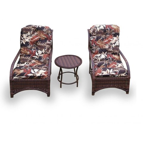 Conjunto de Poltronas Fibra Sintética Espreguiçadeira Promo - 2 Poltronas + Mesa Centro - Tecido Rev