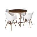 Ver imagem 6 de Mesa Jantar Industrial Amêndoa 110Cm Redonda Base V Cobre C/4 Poltronas Brancas Madeira Amendoa