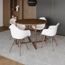 Ver imagem 1 de Mesa Jantar Industrial Amêndoa 110Cm Redonda Base V Cobre C/4 Poltronas Brancas Madeira Amendoa