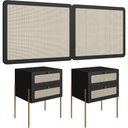 Ver imagem 1 de Cabeceira Casal Queen 160cm e 2 Mesas Laterais 2 Gavetas Industrial Indy A03 Nero - Lyam Decor