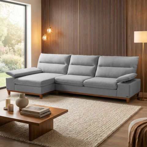 Estofados Blumenau 3 Lugares Chaise Boucle Cinza
