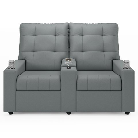 Poltrona de Cinema Reclinável 2 Lugares Baú Usb Mallie Fh9 Pu Cinza - Mpozenato