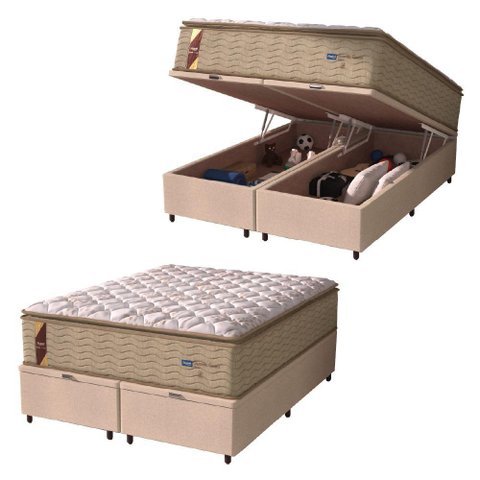 Cama Box Baú Colchão Casal Queen Probel Molas Guarda Costas Max 158x81cm Bege/branco Bege
