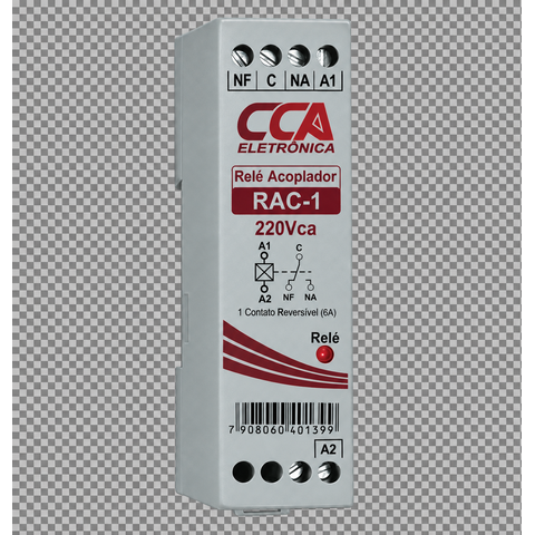 Relé Acoplador Cca Rac 1 Contato Reversível 6A para Trilho Din Modelo:220VC