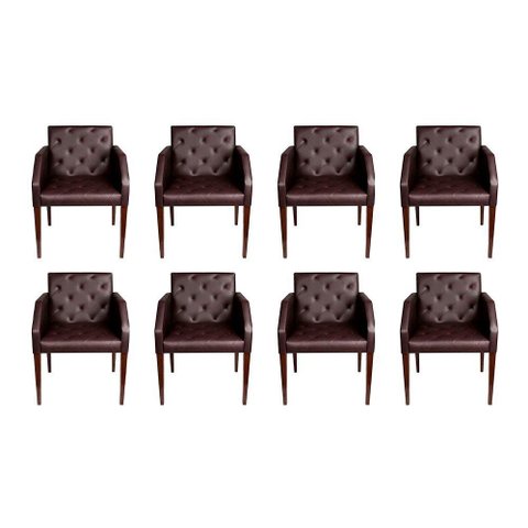 Kit 8 Poltronas Costura Capitonê Sala Espera Escritório - Marrom - Cor: Marrom