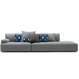 Sofá de 3 Lugares com Chaise, Revestimento em Linho Sintético Cinza, 2,50m - 1