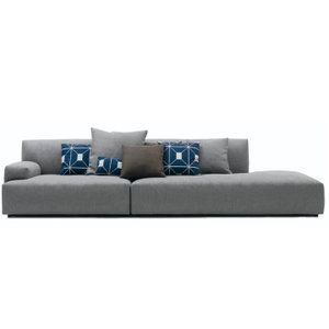 Sofá de 3 Lugares com Chaise, Revestimento em Linho Sintético Cinza, 2,50m