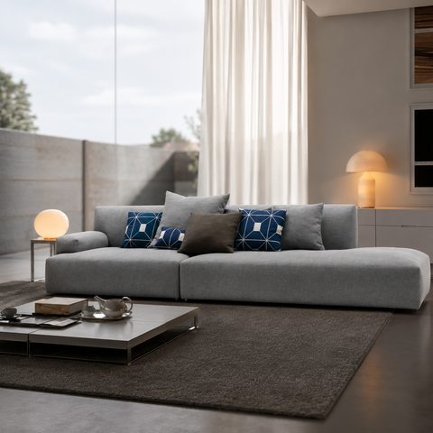 Sofá de 3 Lugares com Chaise, Revestimento em Linho Sintético Cinza, 2,50m