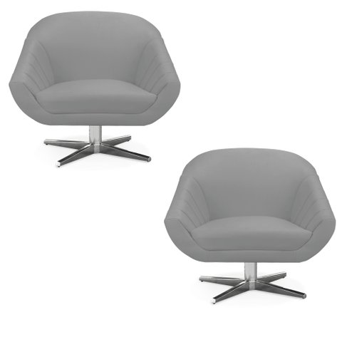 Kit 02 Poltronas Giratória Giovana Suede Cinza Base Cromada - D’Rossi
