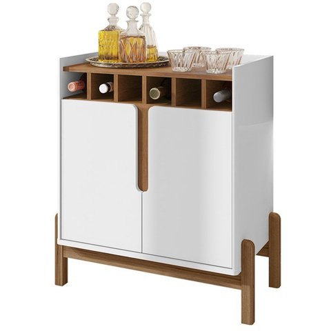 Barzinho Com 2 Portas e Adega Para Sala de Jantar 50522 Branco Cedro DCASA