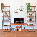Ver imagem 1 de Sala de TV Industrial Completo Pequeno e Duas Estantes Torre Slim Carvalho e Preto