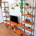Ver imagem 2 de Sala de TV Industrial Completo Pequeno e Duas Estantes Torre Slim Carvalho e Preto