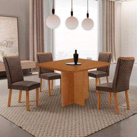 Mesa de Jantar Olímpia 90cm Tampo MDF Laminado Canto Copo com 4 Cadeiras Lisa