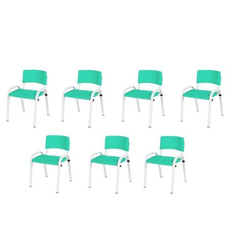 Kit 7 Cadeiras Infantil Iso, Escola, Base Branco- Verde Água