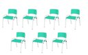 Ver imagem 1 de Kit 7 Cadeiras Infantil Iso, Escola, Base Branco- Verde Água