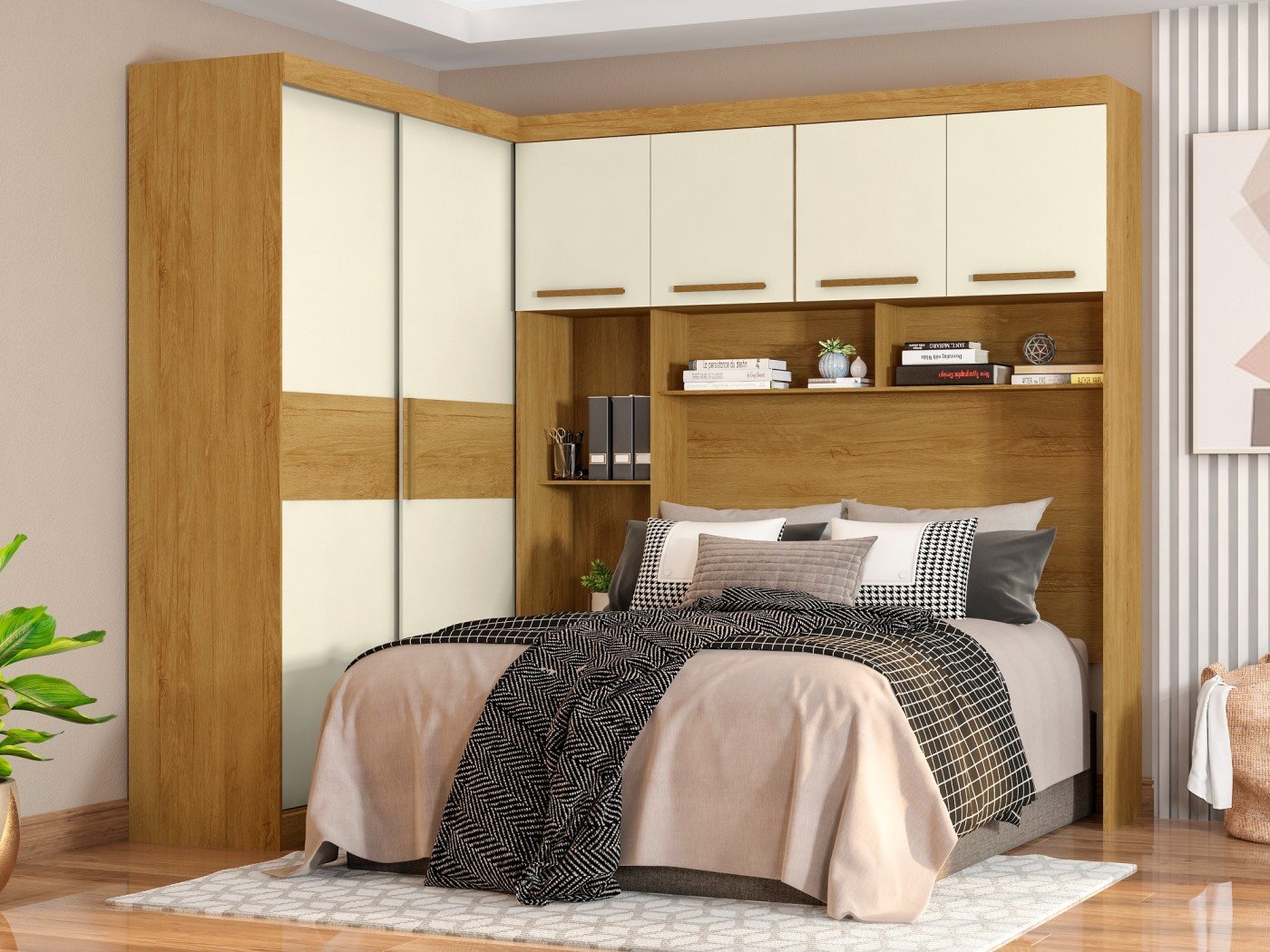 Conjunto Guarda Roupa Moduladocasal Paris 6 Portas 5 Gavetas Freijó Of White - Mopar
