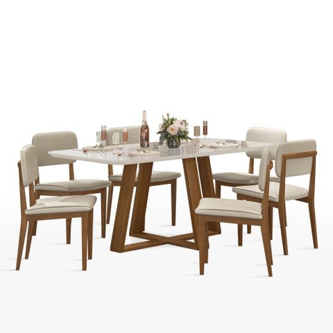 Mesa de Jantar Benedicta com 6 Cadeiras Class Palha 160cm