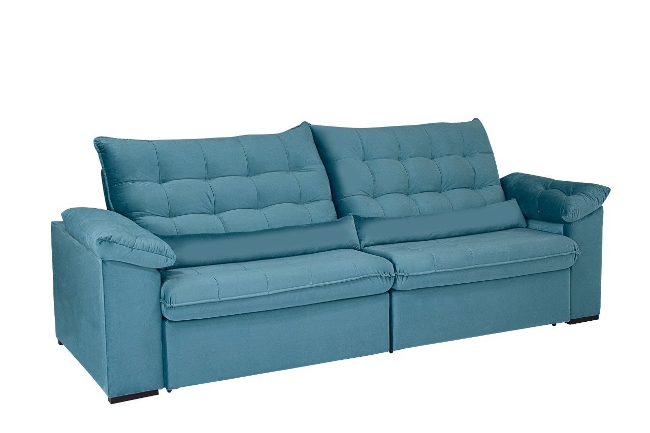 Sofá Retrátil e Reclinável 250 cm Oriental Veludo Azul Turquesa Chamby Móveis - 4