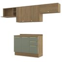 Ver imagem 2 de Armário de Cozinha Modulada Completa Reta 5 Peças 2,80m Botanic Kappesberg - Nogueira/verde Oliva
