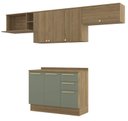 Ver imagem 2 de Armário de Cozinha Modulada Completa Reta 5 Peças 2,80m Botanic Kappesberg - Nogueira/verde Oliva