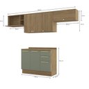 Ver imagem 3 de Armário de Cozinha Modulada Completa Reta 5 Peças 2,80m Botanic Kappesberg - Nogueira/verde Oliva