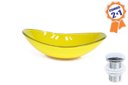 Ver imagem 1 de CUBA DE VIDRO OVAL 47CM AMARELA + VÁLVULA CLICK