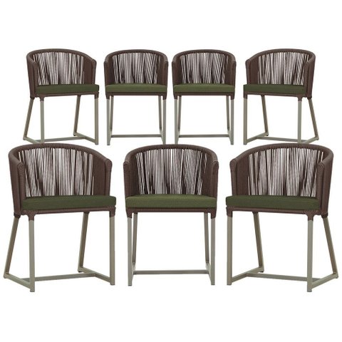 7 Cadeiras de Jantar Área Noronha em Alumínio com Pintura Fendi Corda Náutica Estofado 13 Trama Orig
