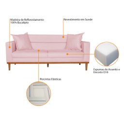 Sofá 2 Lugares Viena Suede - Doce Sonho Móveis Sofá 2 Lugares Sofás Rosa Bebê - 5