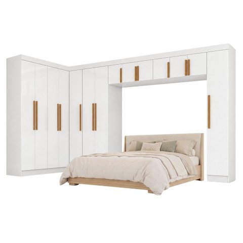 Guarda Roupas Modulado Closet de Canto Quarto Completo 14 Portas Espaço Cama Queen 1,58m Madrid