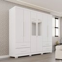 Ver imagem 1 de Guarda-roupa Casal Balder Premium 6 Portas 4 Gavetas com Pés e Espelho Branco - Pnr Móveis