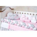 Ver imagem 3 de Kit Protetor Berço Trança Bebê Nuvem Chuva Rosa 11 Peças